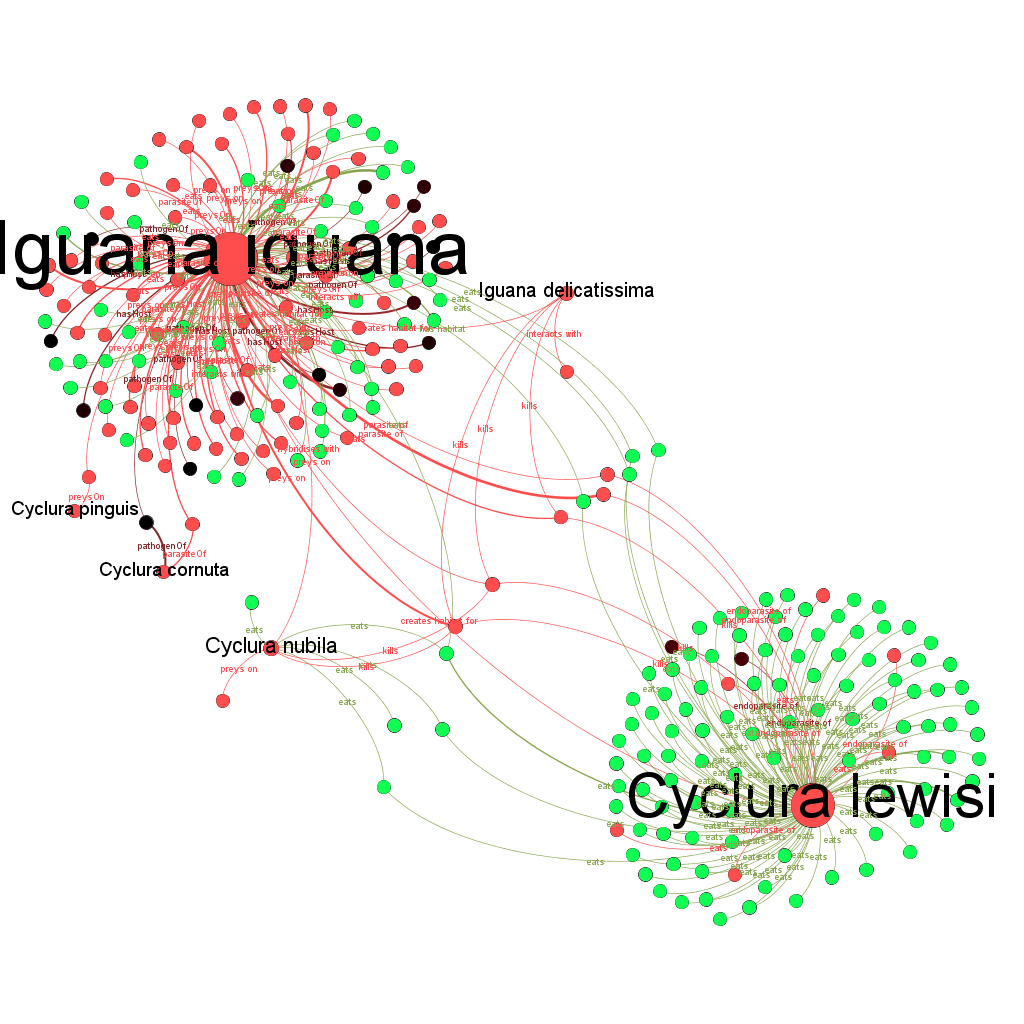 The biotic interactions network of Green iguanas, <em>Iguana iguana</em> and Grand Cayman Blue Iguana (<em>Cyclura lewisi</em>)